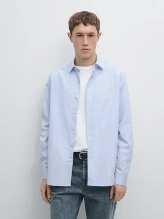 100% katoen, gestreept overhemd met normale pasvorm