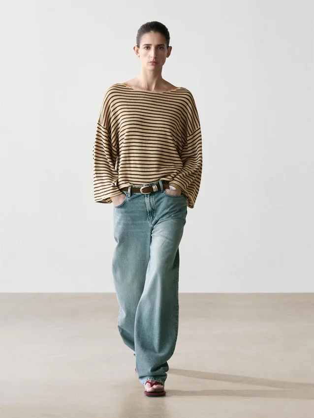 100% katoenen gestreepte gebreide trui 100% katoenen gestreepte gebreide trui