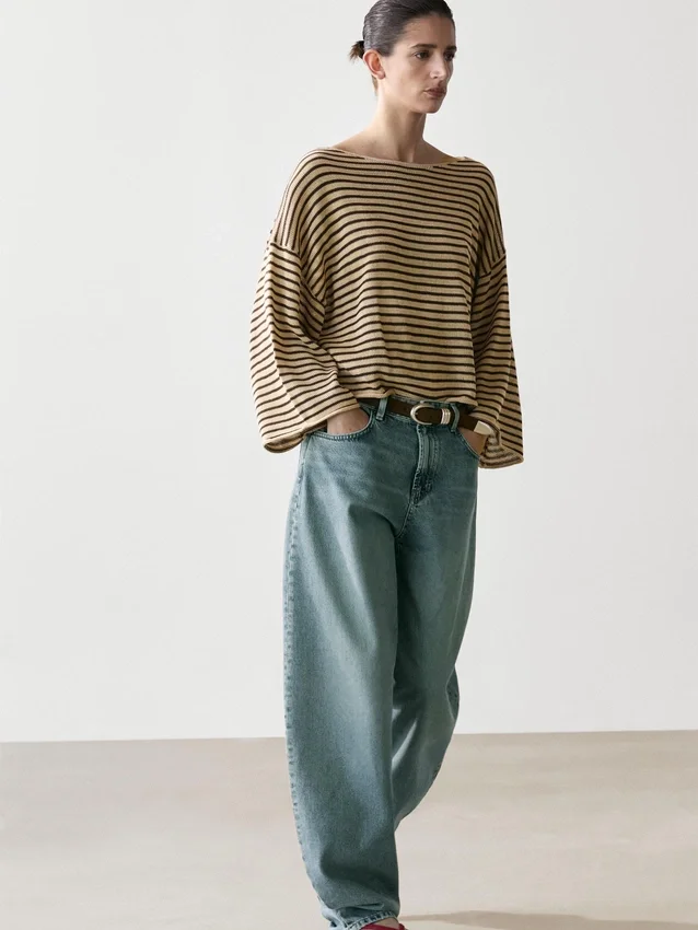 100% katoenen gestreepte gebreide trui 100% katoenen gestreepte gebreide trui