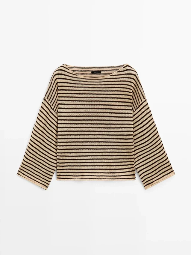 100% katoenen gestreepte gebreide trui 100% katoenen gestreepte gebreide trui