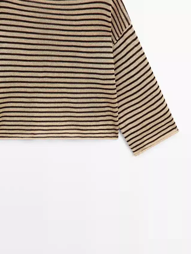 100% katoenen gestreepte gebreide trui 100% katoenen gestreepte gebreide trui