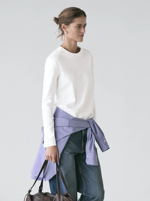 100% katoenen interlock T-shirt met lange mouwen 100% katoenen interlock T-shirt met lange mouwen