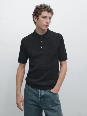 100% katoenen poloshirt met kabelpatroon