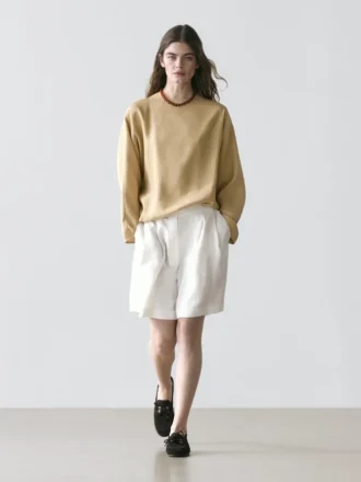 100% linnen bermuda met korte plooien