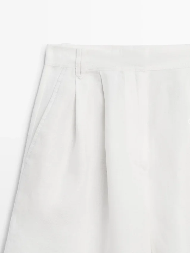 100% linnen bermuda met korte plooien 100% linnen bermuda met korte plooien