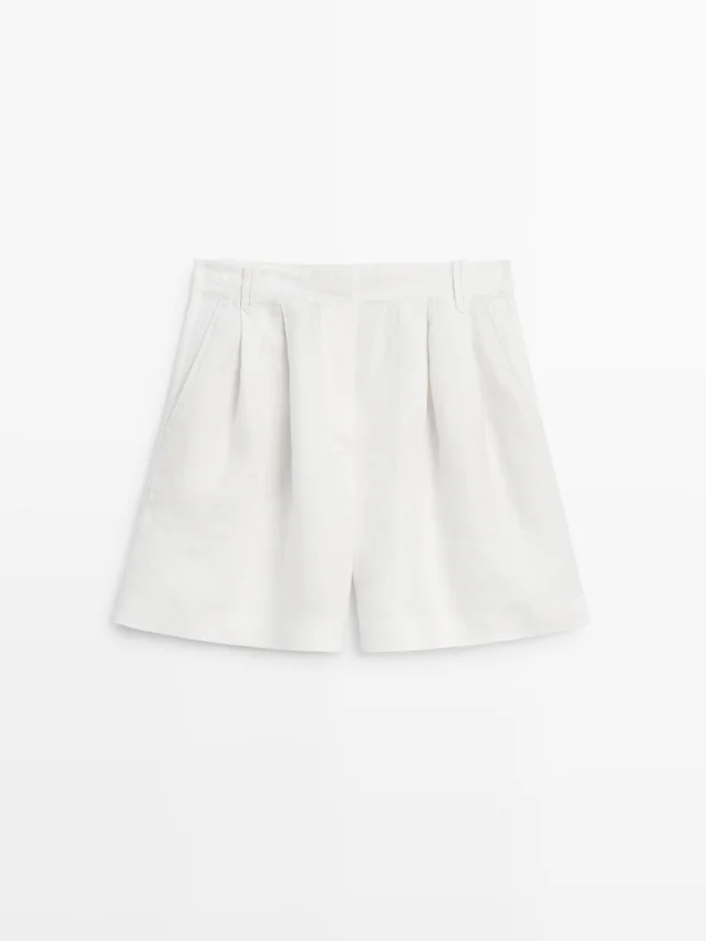 100% linnen bermuda met korte plooien 100% linnen bermuda met korte plooien