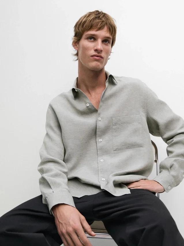 100% linnen overhemd met zakdetail 100% linnen overhemd met zakdetail