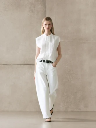 100% linnen soepelvallend overhemd met knoopdetails