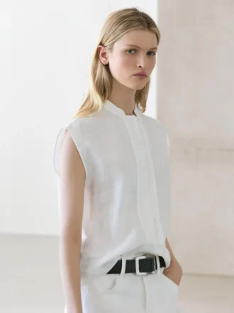 100% linnen soepelvallend overhemd met knoopdetails