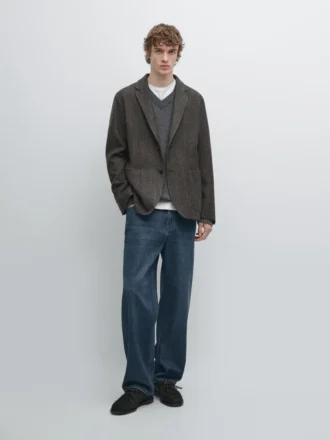 Blazer van wolmix met visgraatmotief