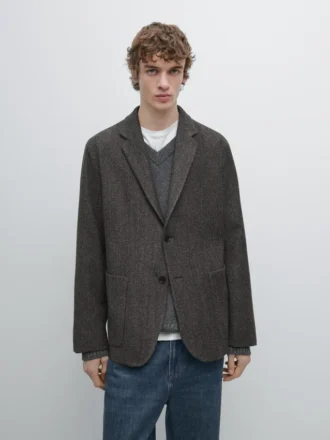 Blazer van wolmix met visgraatmotief