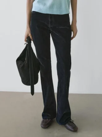 Boot-cut jeans met hoge taille en flockafwerking