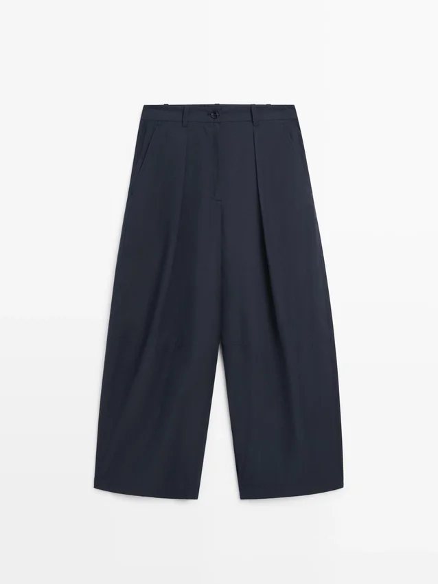 Broek met wijde pijpen van katoenmix Broek met wijde pijpen van katoenmix