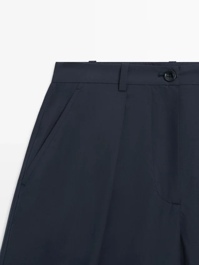 Broek met wijde pijpen van katoenmix Broek met wijde pijpen van katoenmix