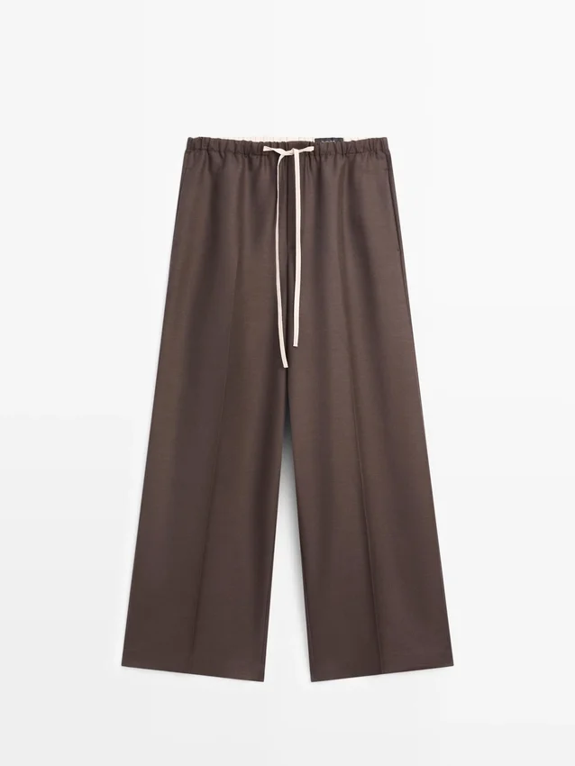 Broek van wolmix met contrasterend trekkoord Broek van wolmix met contrasterend trekkoord