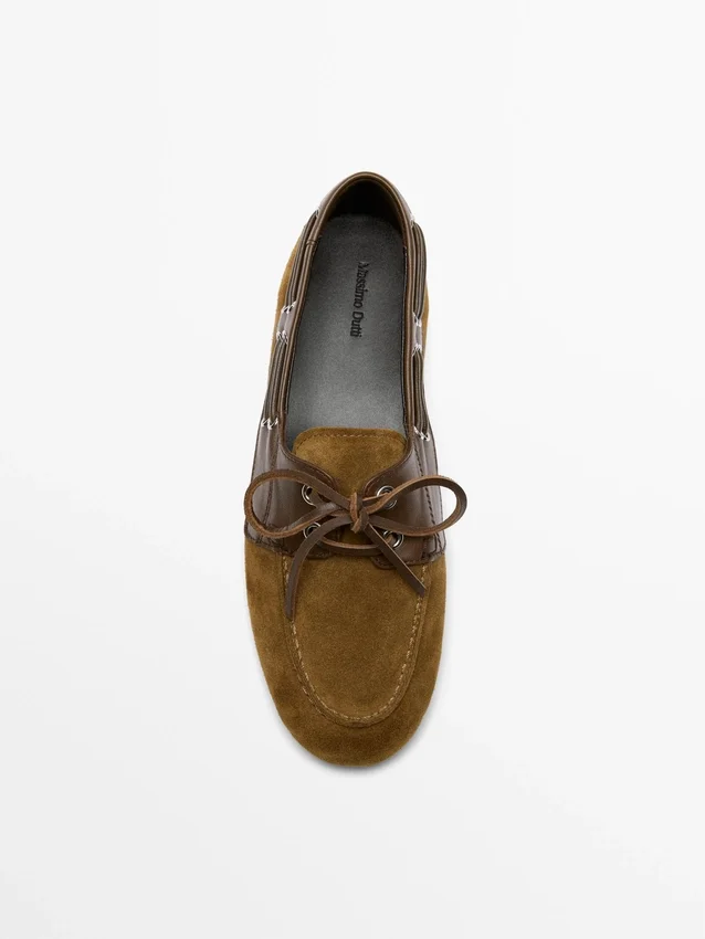 Contrasterende leren dek schoenen Contrasterende leren dek schoenen