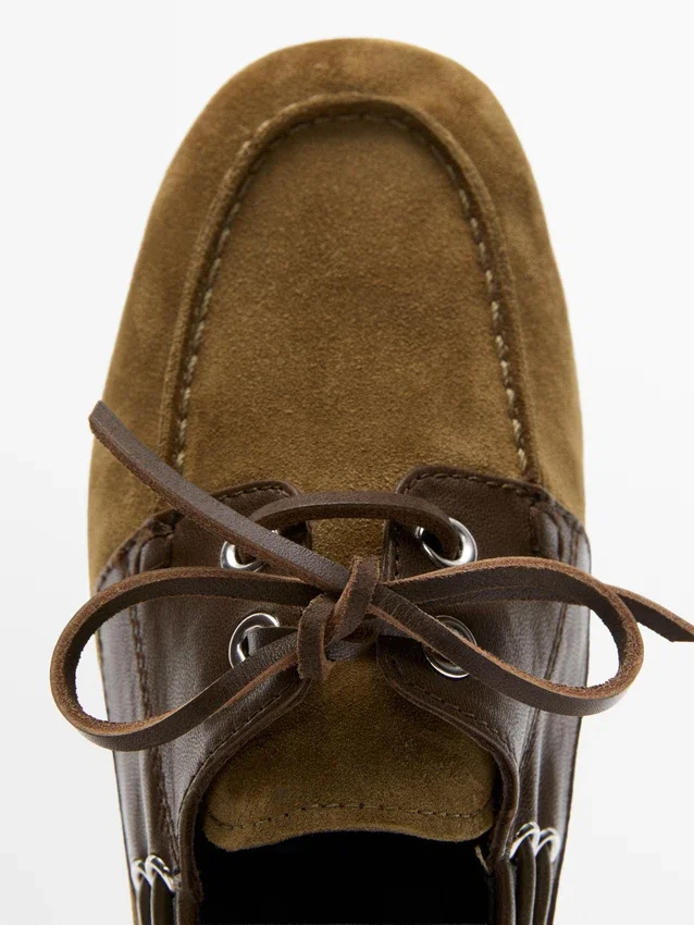 Contrasterende leren dek schoenen Contrasterende leren dek schoenen