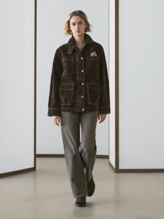 Flocked denim jasje met kraagdetail