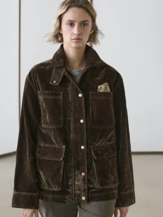 Flocked denim jasje met kraagdetail