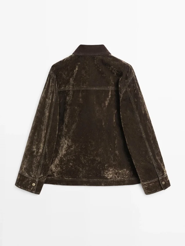 Flocked denim jasje met kraagdetail Flocked denim jasje met kraagdetail