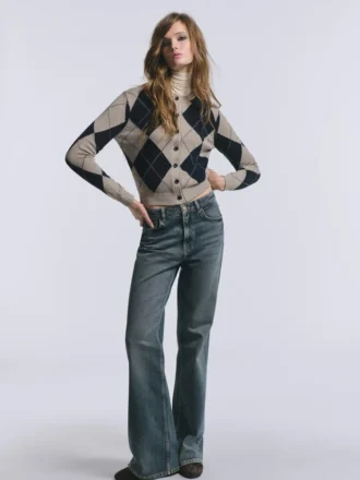 Gebreid vest van katoenmix met argylepatroon