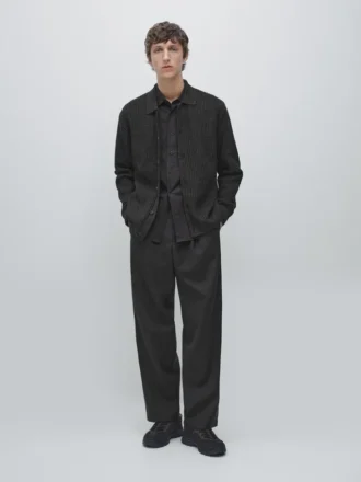 Gebreid vesttrui van katoen- en wolmix met knopen