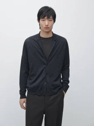 Gebreid vesttrui van wolmix met reverskraag