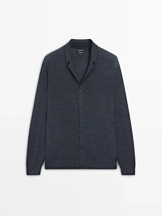 Gebreid vesttrui van wolmix met reverskraag Gebreid vesttrui van wolmix met reverskraag