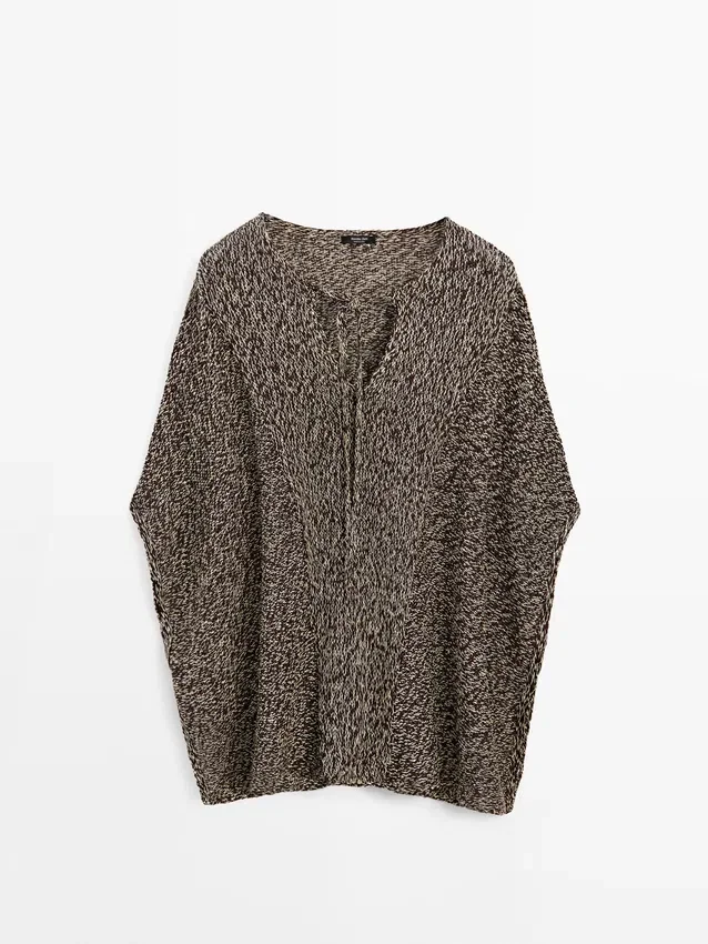 Gebreide cape van katoenmix Gebreide cape van katoenmix