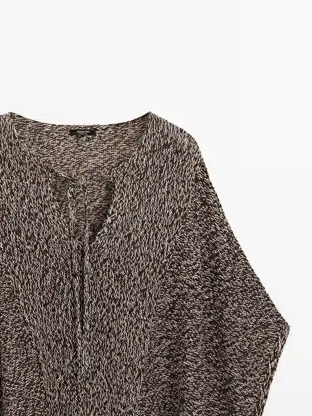 Gebreide cape van katoenmix Gebreide cape van katoenmix