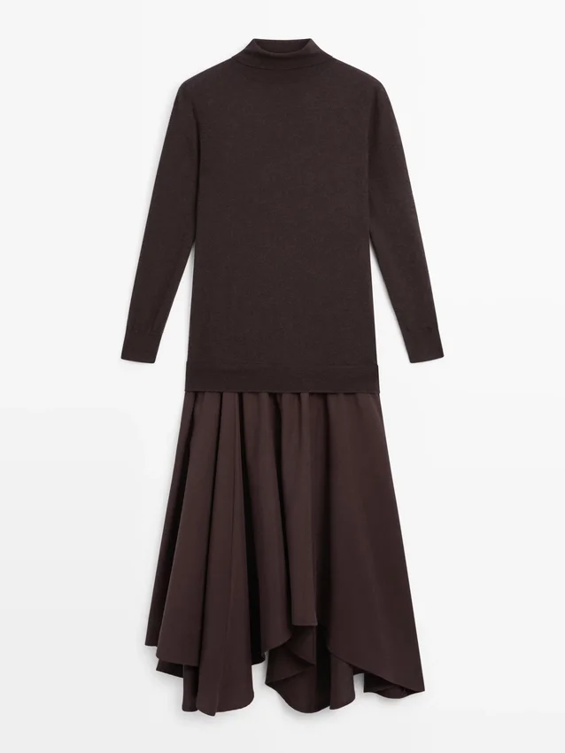 Gebreide jurk van wolmix met contrasterende details Gebreide jurk van wolmix met contrasterende details