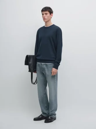 Gebreide katoen- en woltrui met ronde hals