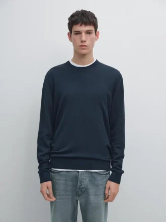 Gebreide katoen- en woltrui met ronde hals