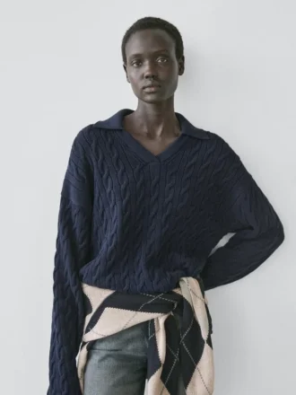 Gebreide polo met kraag van katoenmix