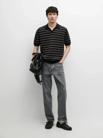 Gebreide polo-trui met contrasterende strepen