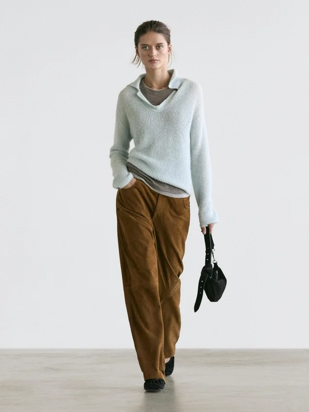 Gebreide Polo-trui van een alpacamix Gebreide Polo-trui van een alpacamix