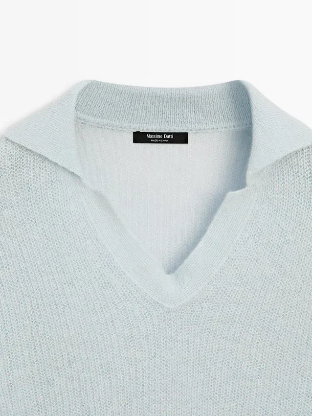 Gebreide Polo-trui van een alpacamix Gebreide Polo-trui van een alpacamix