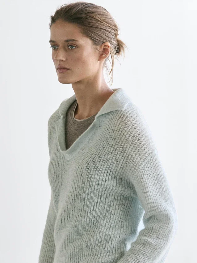 Gebreide Polo-trui van een alpacamix Gebreide Polo-trui van een alpacamix