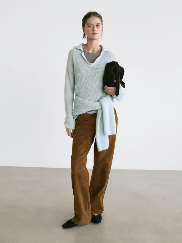 Gebreide Polo-trui van een alpacamix Gebreide Polo-trui van een alpacamix