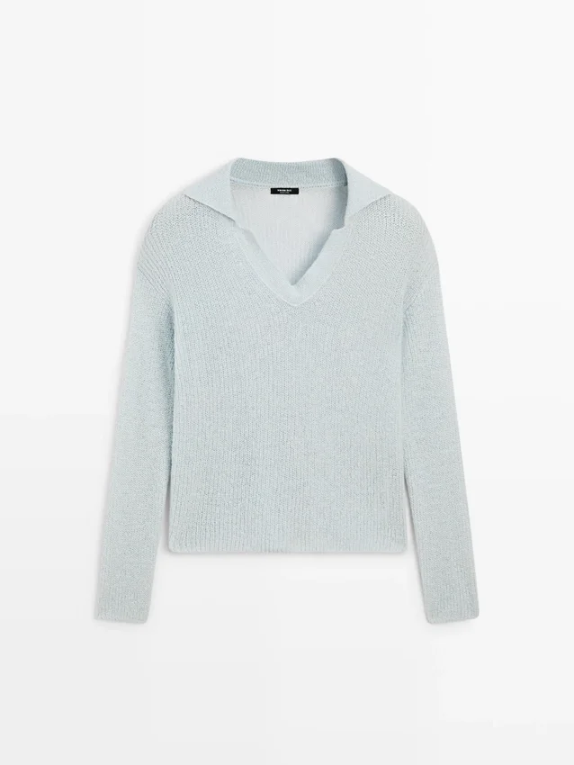 Gebreide Polo-trui van een alpacamix Gebreide Polo-trui van een alpacamix