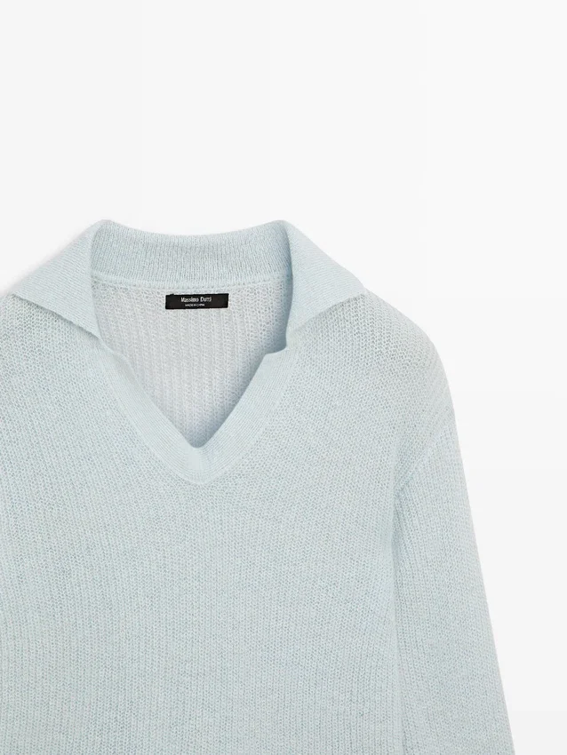 Gebreide Polo-trui van een alpacamix Gebreide Polo-trui van een alpacamix