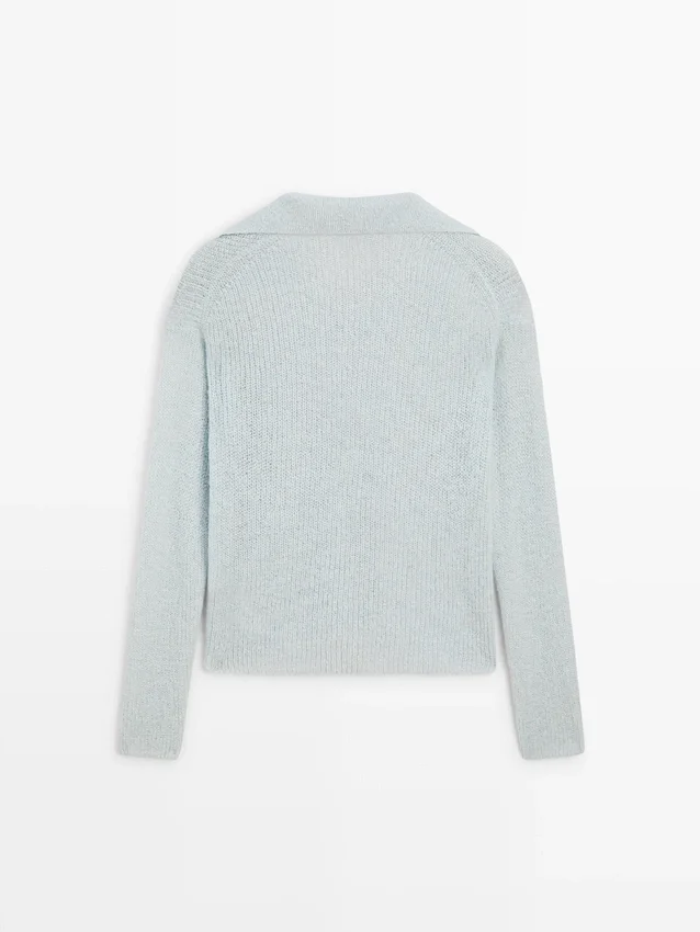 Gebreide Polo-trui van een alpacamix Gebreide Polo-trui van een alpacamix