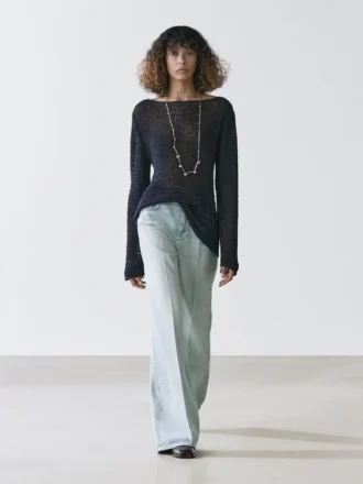 Gebreide trui met boothals van katoenmix