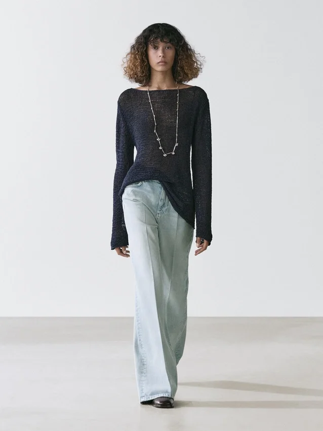 Gebreide trui met boothals van katoenmix Gebreide trui met boothals van katoenmix