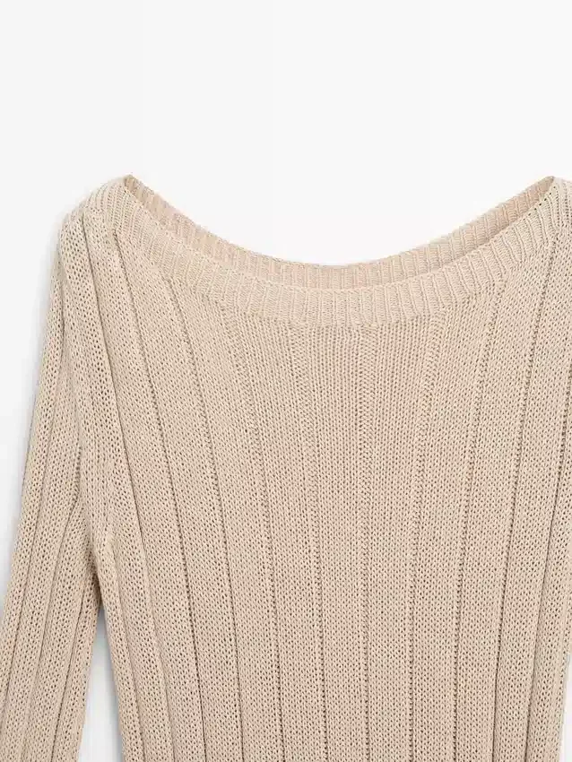 Gebreide trui met boothals van katoenmix Gebreide trui met boothals van katoenmix