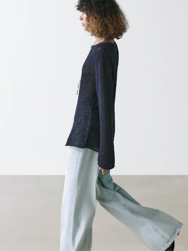 Gebreide trui met boothals van katoenmix Gebreide trui met boothals van katoenmix