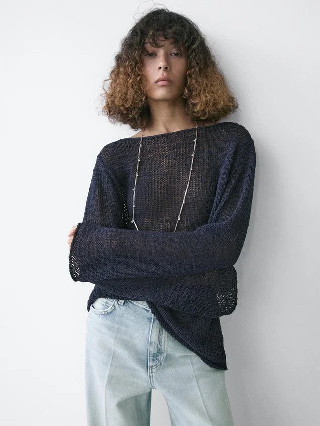 Gebreide trui met boothals van katoenmix Gebreide trui met boothals van katoenmix