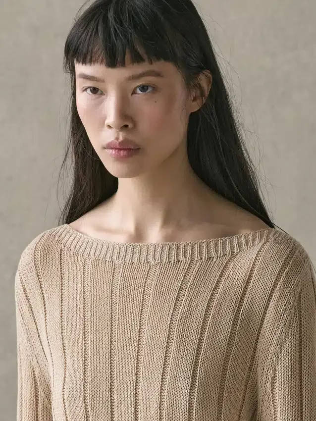 Gebreide trui met boothals van katoenmix Gebreide trui met boothals van katoenmix