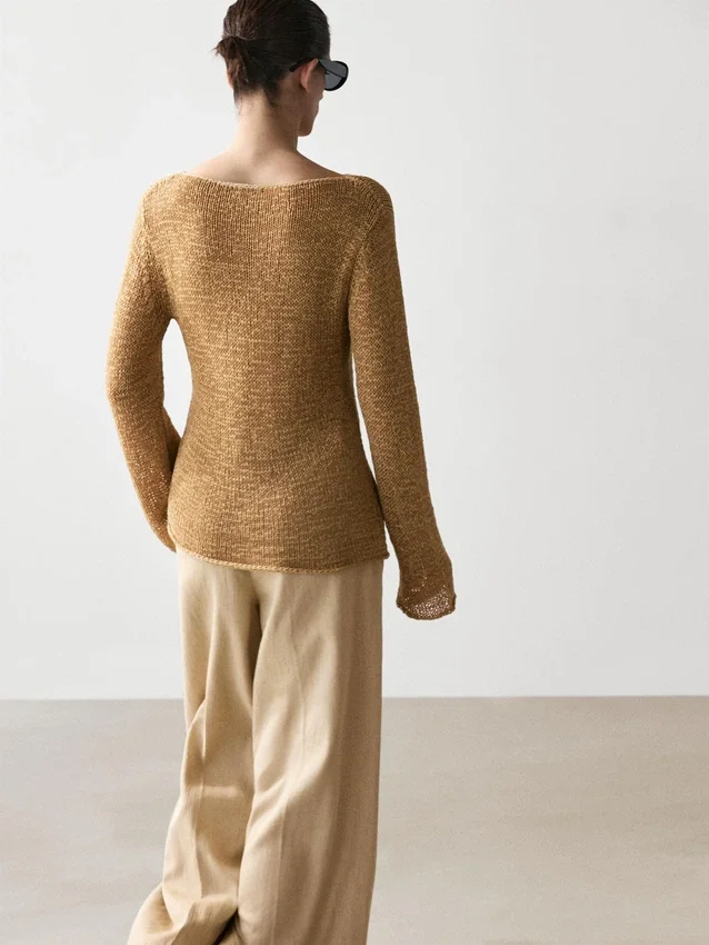 Gebreide trui met boothals van katoenmix Gebreide trui met boothals van katoenmix