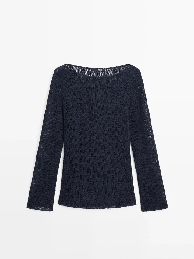 Gebreide trui met boothals van katoenmix Gebreide trui met boothals van katoenmix